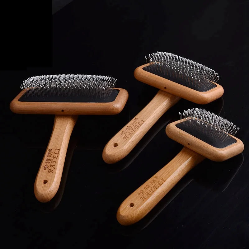 Pet Comb Natural Bamboo Handle Stainless Steel Hair Brush Dogs Cats Pets Grooming Accessories Tools Puppy Combs Cleaning Brush