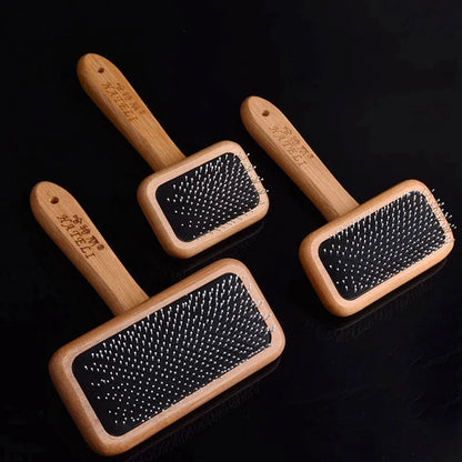 Pet Comb Natural Bamboo Handle Stainless Steel Hair Brush Dogs Cats Pets Grooming Accessories Tools Puppy Combs Cleaning Brush