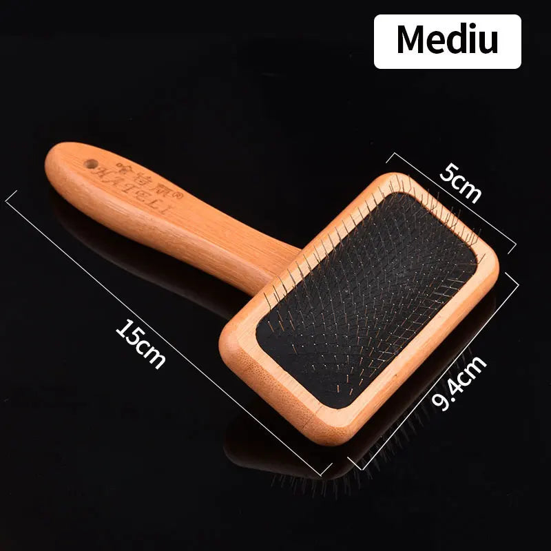 Pet Comb Natural Bamboo Handle Stainless Steel Hair Brush Dogs Cats Pets Grooming Accessories Tools Puppy Combs Cleaning Brush