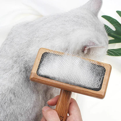 Pet Comb Natural Bamboo Handle Stainless Steel Hair Brush Dogs Cats Pets Grooming Accessories Tools Puppy Combs Cleaning Brush