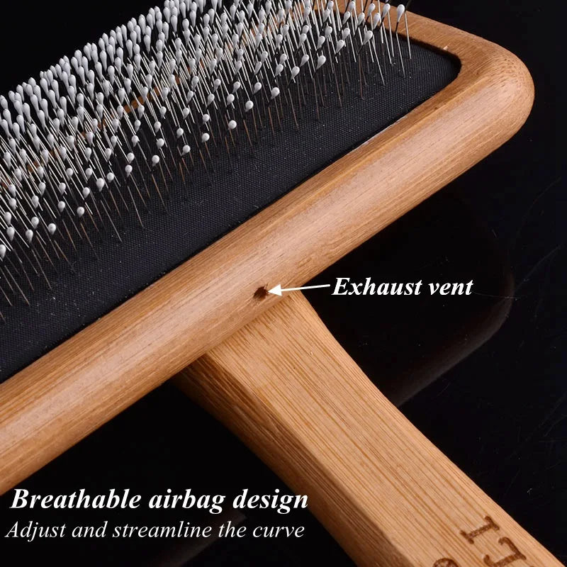 Pet Comb Natural Bamboo Handle Stainless Steel Hair Brush Dogs Cats Pets Grooming Accessories Tools Puppy Combs Cleaning Brush