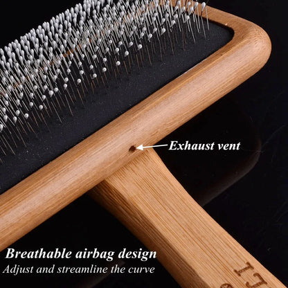 Pet Comb Natural Bamboo Handle Stainless Steel Hair Brush Dogs Cats Pets Grooming Accessories Tools Puppy Combs Cleaning Brush