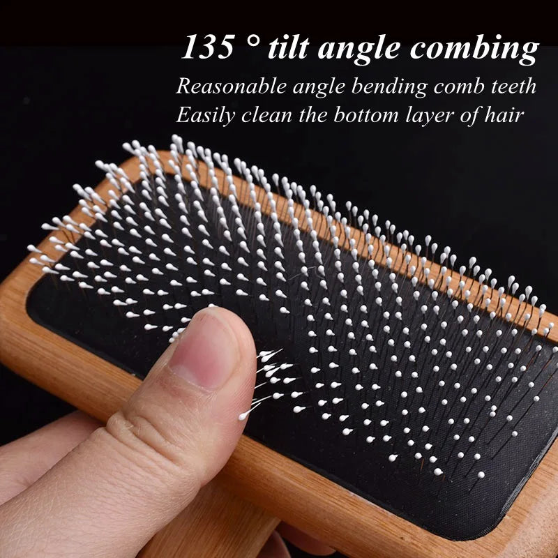 Pet Comb Natural Bamboo Handle Stainless Steel Hair Brush Dogs Cats Pets Grooming Accessories Tools Puppy Combs Cleaning Brush