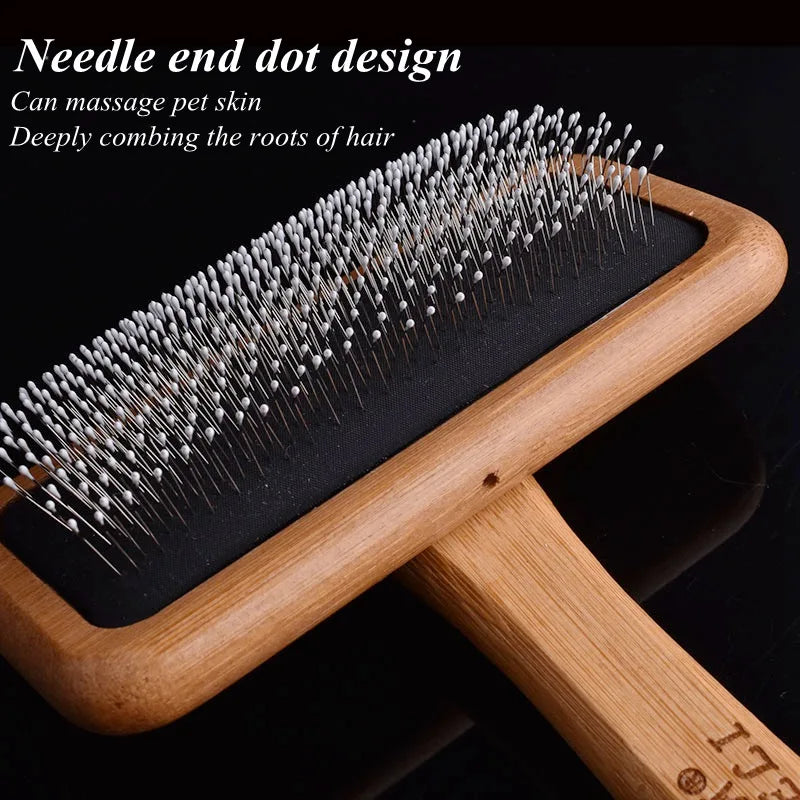 Pet Comb Natural Bamboo Handle Stainless Steel Hair Brush Dogs Cats Pets Grooming Accessories Tools Puppy Combs Cleaning Brush