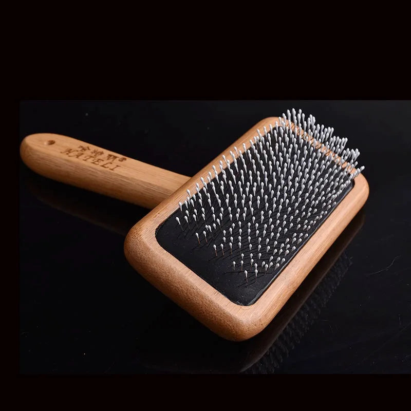 Pet Comb Natural Bamboo Handle Stainless Steel Hair Brush Dogs Cats Pets Grooming Accessories Tools Puppy Combs Cleaning Brush